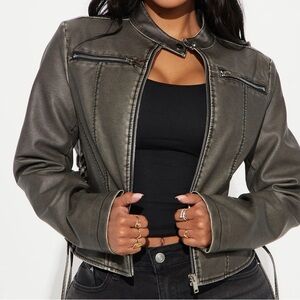 Leona Faux Leather Lace Up Jacket - Black